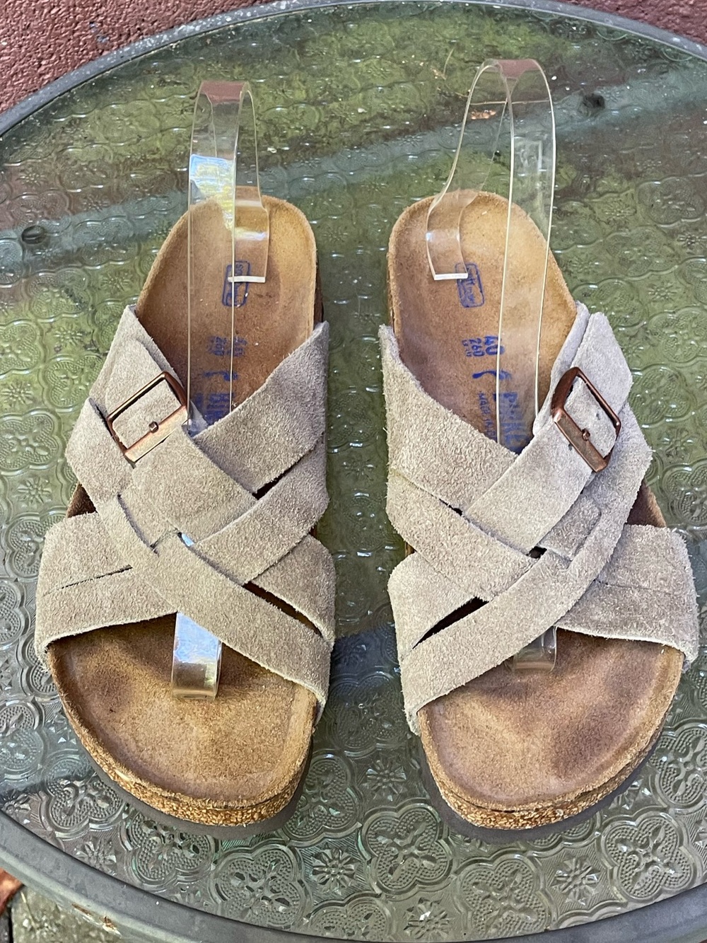 Birkenstock Lugano Taupe Suede Soft Footbed Sandals Size 40